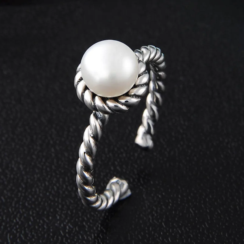 Багет Ringen 100% Настоящее серебро 925 Кольцо с большой натуральной жемчужиной Ювелирные изделия Регулируемое женское украшение Оптовая продажа