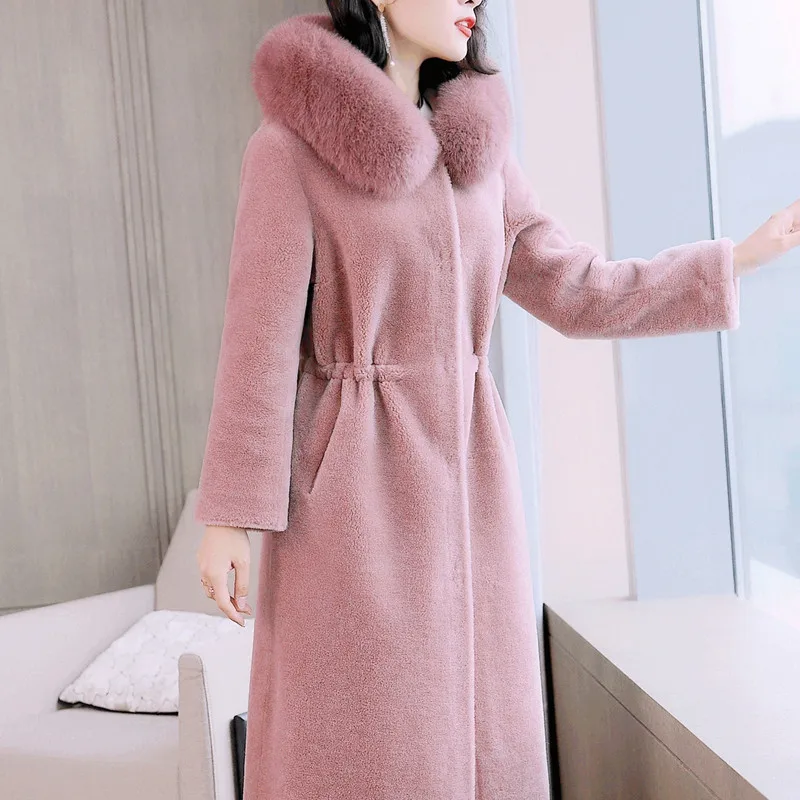 

Warm Real Women Winter Fur Jacket Sheep Shearling Coat Woolen Overcoat Abrigos Mujer Invierno 2020 9222-2 YY700