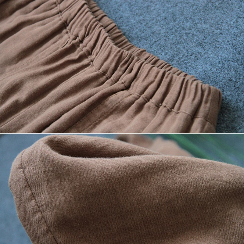 

NINI WONDERLAND 2021 Spring Solid Cotton Vintage Wide Leg Pants Women Elastic Waist Casual Trousers Autumn Loose Pants Khaki