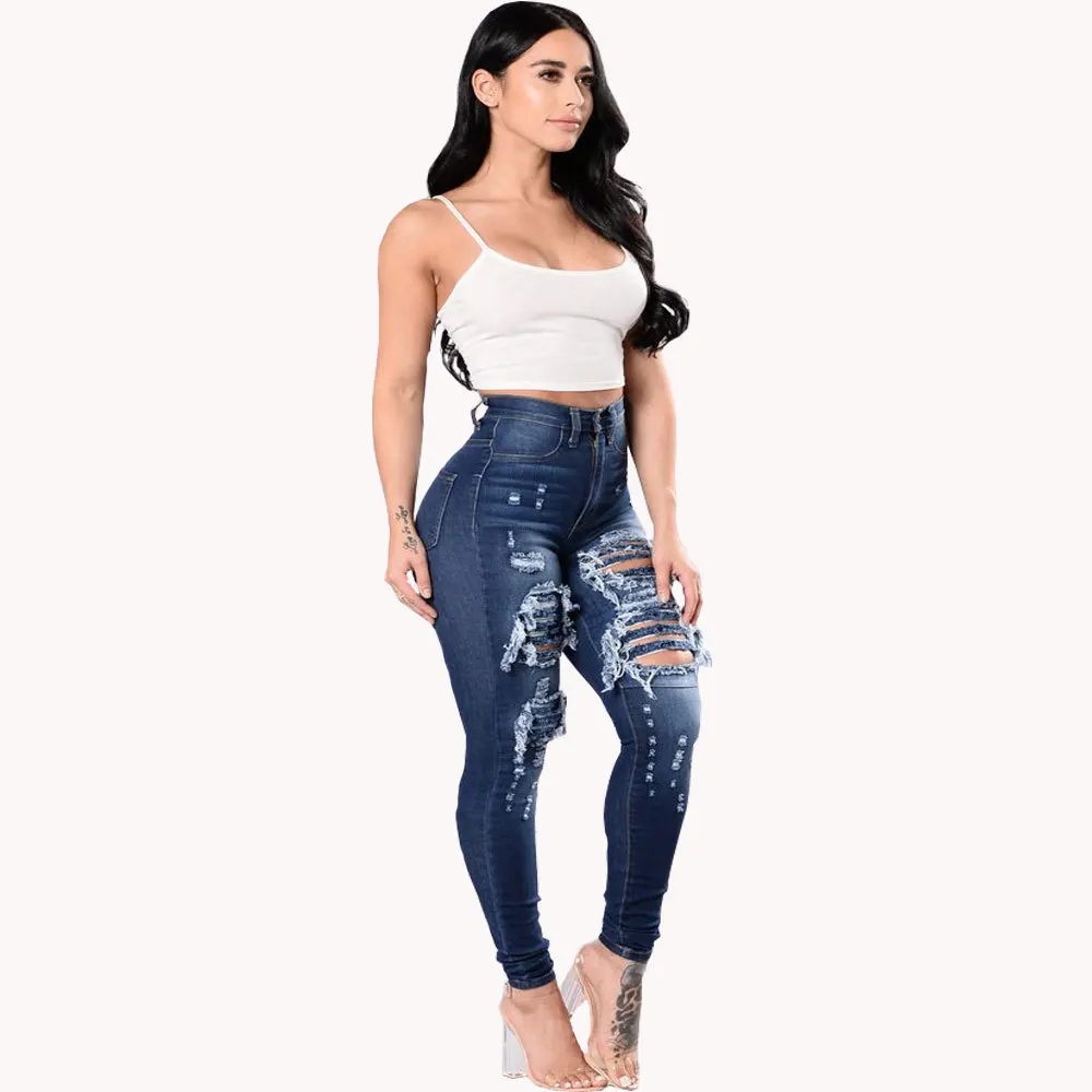 

Lady Pencil Pants High Waist Ripped Jeans Women's Slim-Fitting Fashion Casual Pants Spring Summer Ladies' Pants 2021 New Style