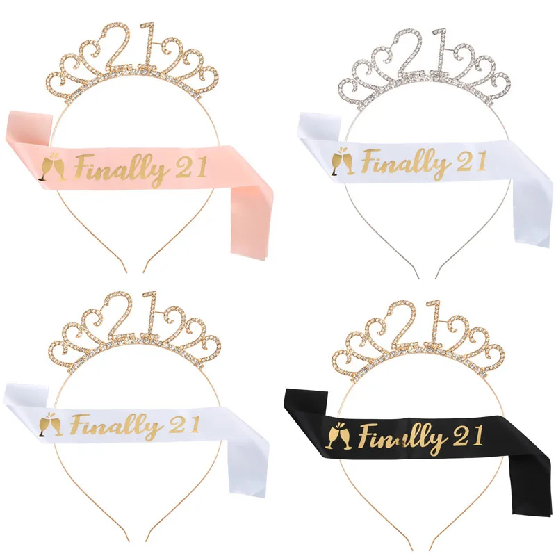 

1 Набор Kawaii наконец-то 21 день рождения тиара венец атлас; Комплект одежды из хлопка на бретельках с украшением в виде кристаллов для девочек ...