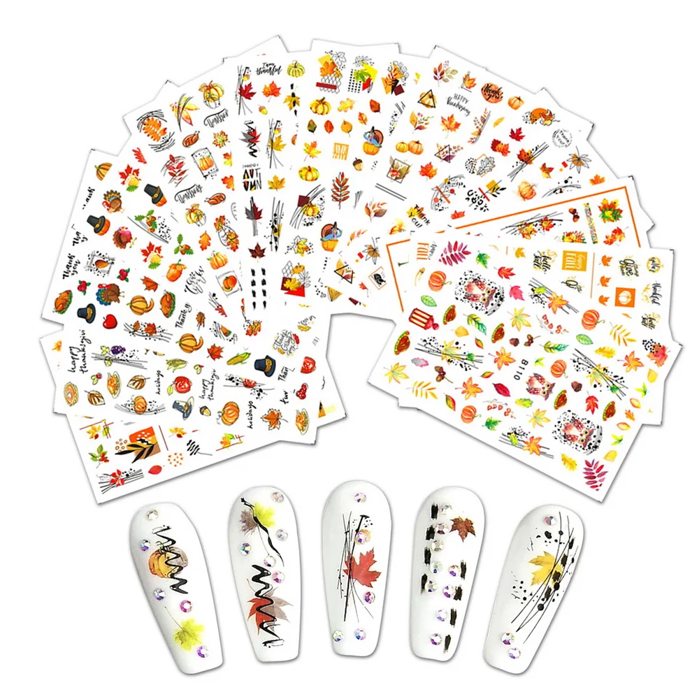 

1 kits Maple Leaves Nail Sticker Thanksgiving Fall Nail Art Decal,Winter /Winter Nail Tattoos Manicure Yellow Sticker Decor12PCS