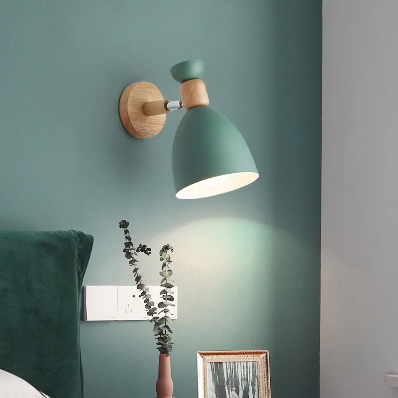

Personality creative wall lamps solid wood study corridor wall lamp Nordic bedroom macaron contracted modern bedside lamp