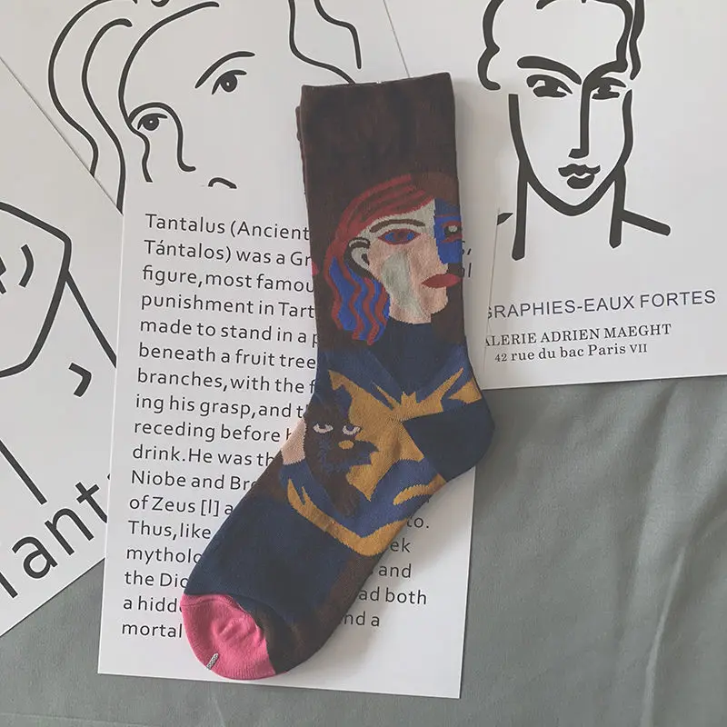 

Tide Socks Retro College Style Oil Painting Creative Color Male Socks Autumn Female Harajuku Tube Socks Illustration Personality