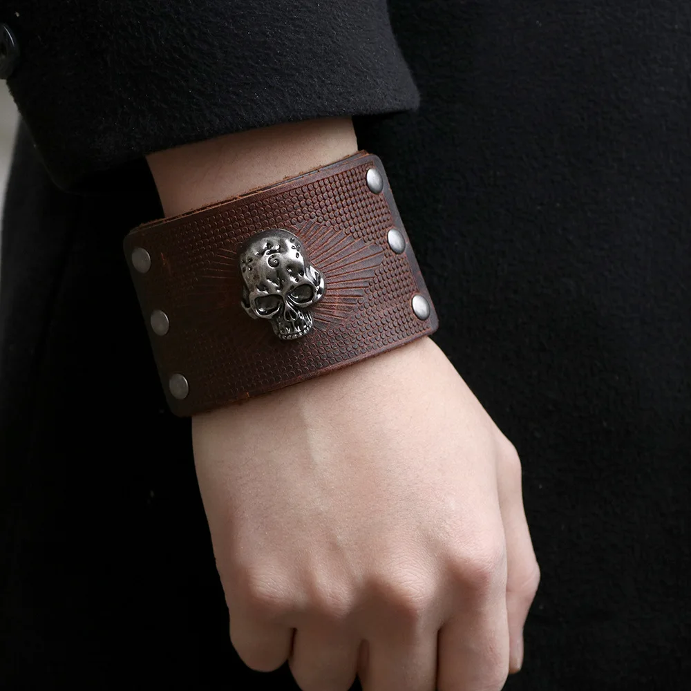 

New Leather Bracelet Bangle Men Women Personality Punk Skull Exaggerated Hand Bracelets Bangles Jewelry Wholesale