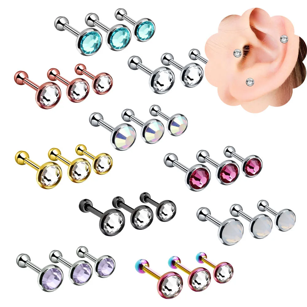 

3/4/5mm Rhinestones Ear Piercing Stainless Steel Cartilage Tragus Helix Piercing Zircon Ear Studs Earrings For Women Men Jewelry