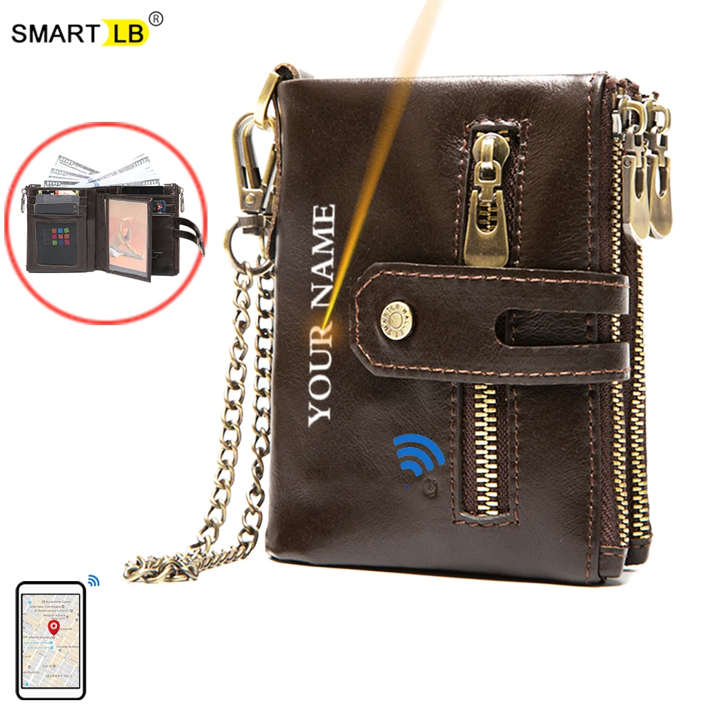 100% Genuine Leather Men Wallet Coin Purse Small Mini Card Holder Chain High Quality Male Walet Pocket