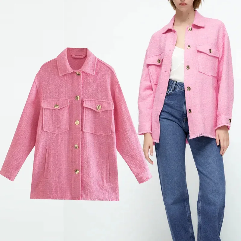 

Traf Women's Pink Shirt Long Sleeve Baggy Shirt Beautiful Elegant Fashion Woman Blouses 2021 New Chic Blouses Women Casual