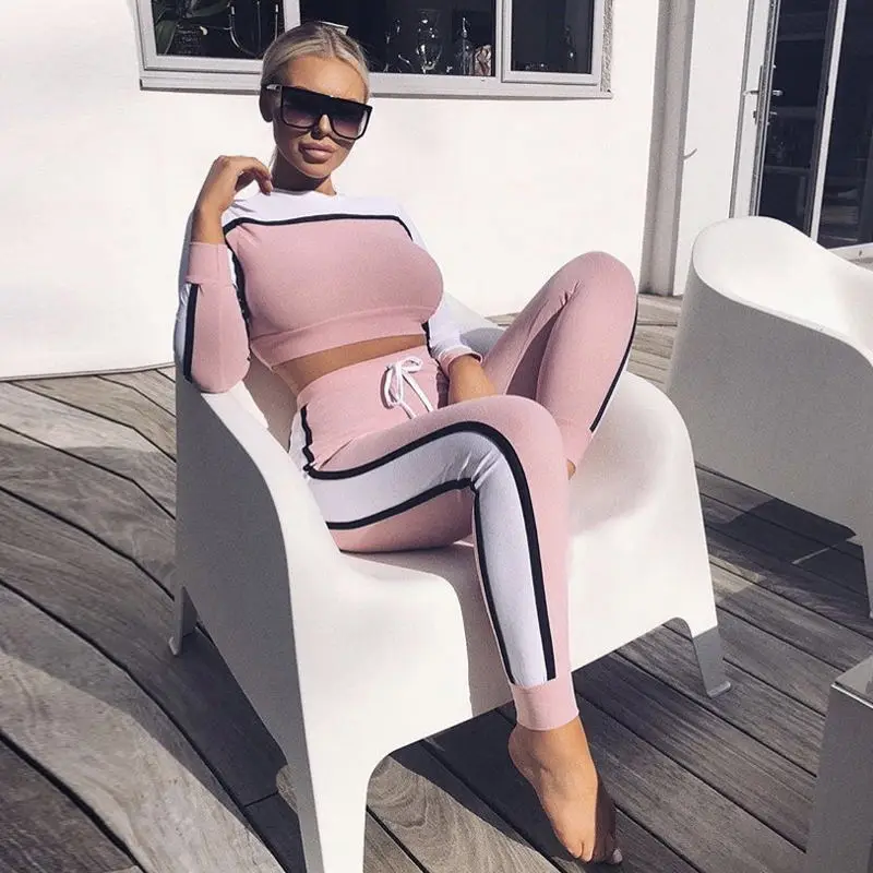 

Женский костюм, новинка 2021, красный повседневный модный контрастный спортивный костюм в стиле ins, облегающий комплект из 2 предметов