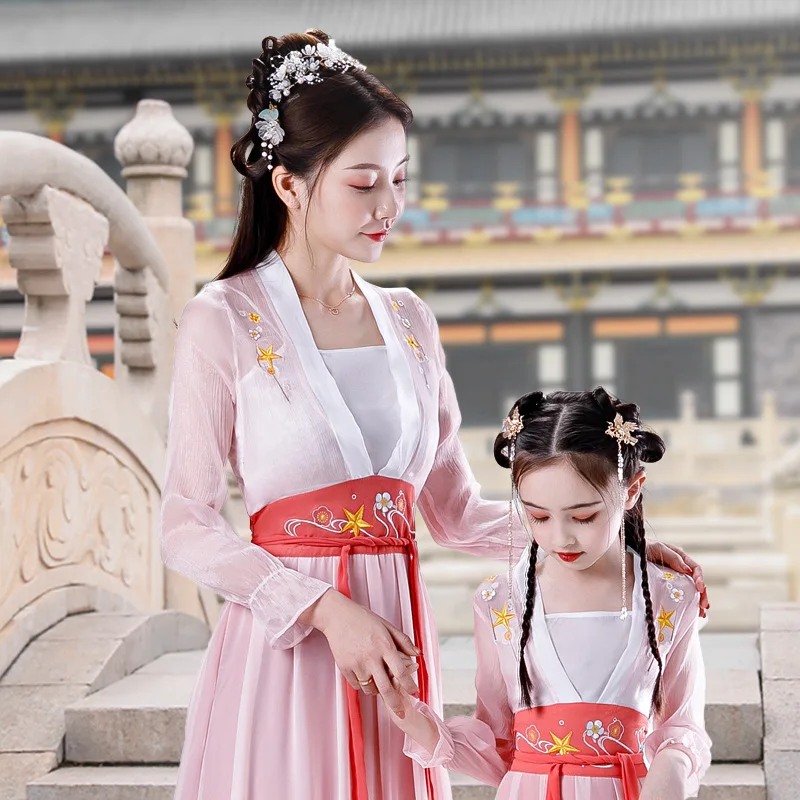 

Mommy and Me Chinese National Style Long Dresses Mom Daughter Retro Fashion Printing Cheongsam Traditional Dress Girl Clothes