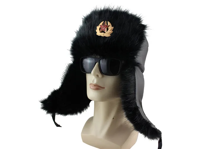 Советская армия, военный значок, Россия, ушанка, ПУ, шапки-бомберы, пилот, охотник, шапка, зимняя, искусственный мех, ушанка, мужские, кожаные, снежные шапки
