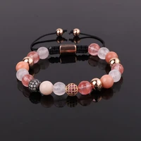 jaravvi high quality 8mm natural stone quartz cz ball braided friendship adjustable bracelet for women