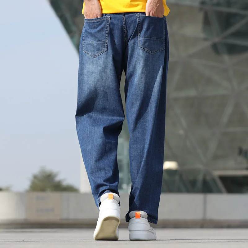 Summer Thin Section Breathable Size Mens Jeans Harem Hip Hop Denim Trousers Streetwear Blue Loose Fashion Wide Leg Daddy Pants