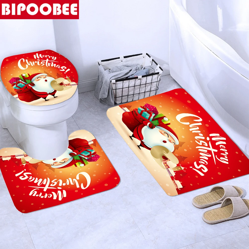 Рождественская занавеска для ванной с Санта Клаусом крышка унитаза красная душа