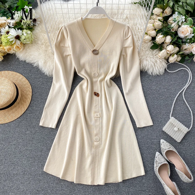 YuooMuoo вязаное женское платье модное v образный вырез однобортный пуловер офисное