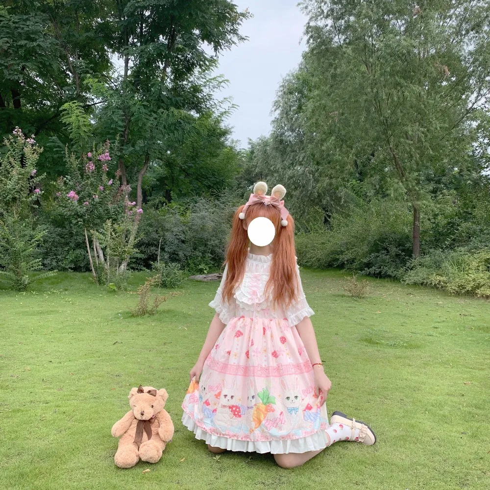 Kawaii японский Лолита девушка Лолита гриб кролик кружева милое платье без рукавов