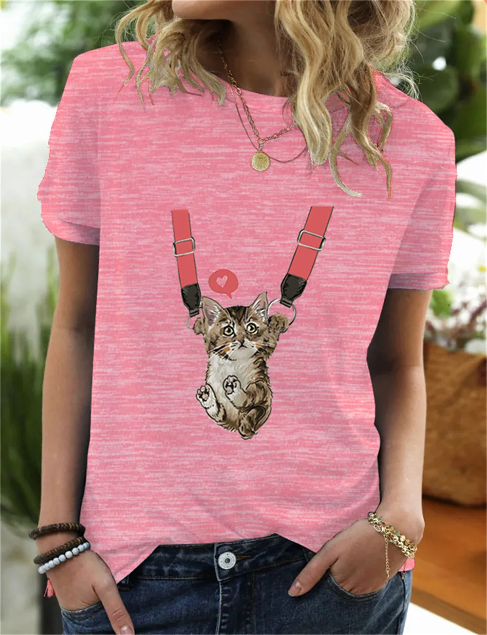 

Summer T-Shirt Women Funny Cats Print Female Short Sleeve Simple Tshirts Casual Fashion Tops Tees