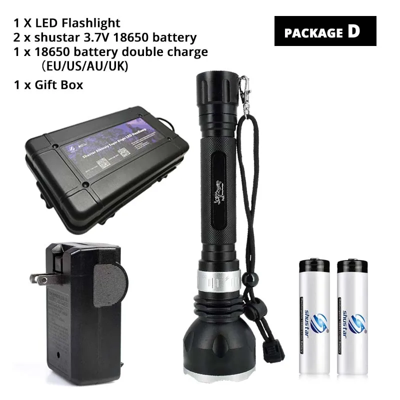 Package D IP68 водонепроницаемый фонарик для дайвинга профессиональный фонарик для дайвинга 100 м подводный с поворотным сенсорным переключателем 5 режимов освещения погружения света - Испускаемый цвет: Package D