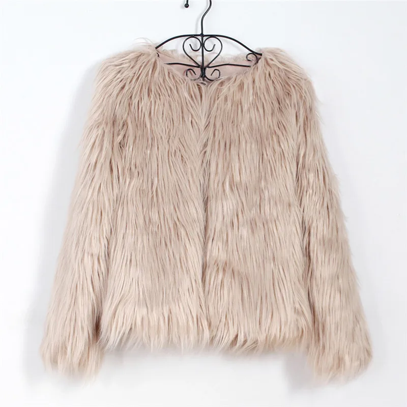 RQ01Khaki Осенне-зимняя меховая куртка из искусственного меха, пальто, Повседневная теплая верхняя одежда с длинными рукавами, топы больших размеров, пальто без воротника - Цвет: RQ01Khaki