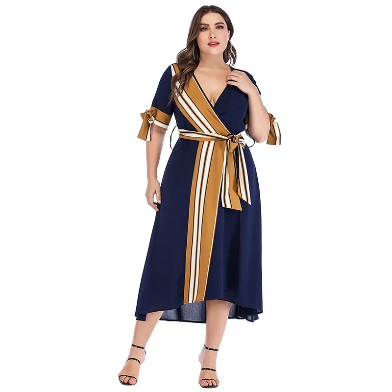 Женское длинное платье большого размера плюс свободное Повседневное в синюю