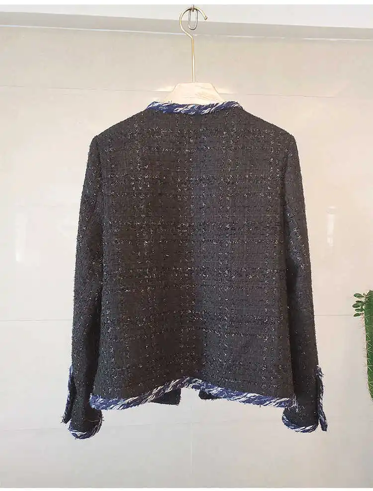 

OL Autumn 2021 elegant O-neck tweed coat Hot fashion women's pockets tweed jackets C179
