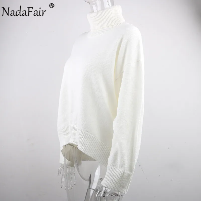 Nadafair Turtleneck Sweater 2020 Autumn Loose Casual Long Sleeve White Winter Oversized Knitted Pullover Jumper Women Sweaters | Женская