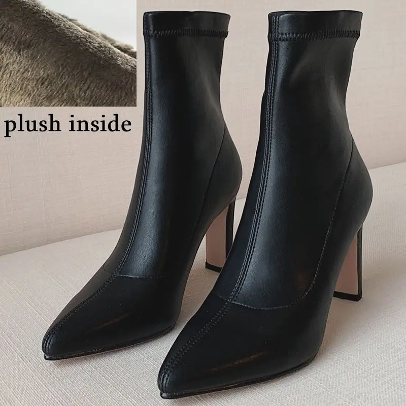 plush inside ALLBITEFO fashion sexy high heels night club party women boots 6 color ankle boots for women autumn girls boots ladies shoes - Цвет: plush inside