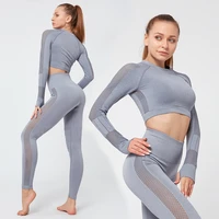 women sportswear yoga set workout clothes athletic wear sports gym leggings seamless fitness crop top long sleeve yoga suit
