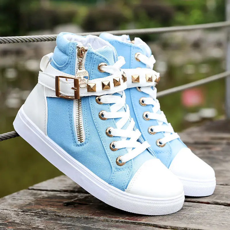 

Maycaur Spring Fashion Rivet High Top Canvas Shoes Women Outdoor Comfortable Casual High-top Sneakers Harajuku White Woman Shoes