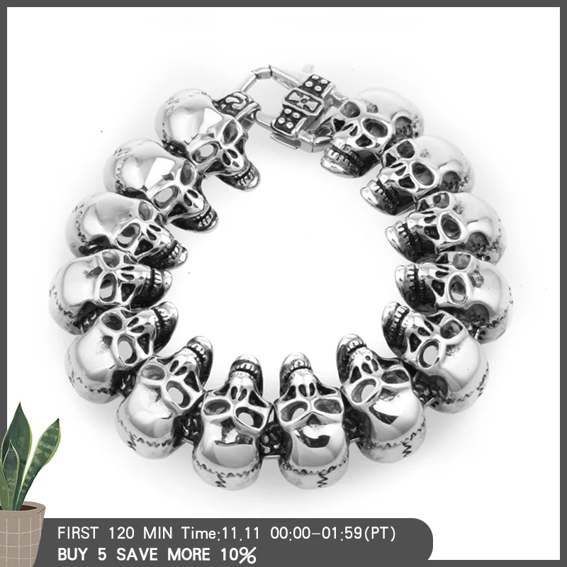 

Мужской браслет-цепочка с черепом из нержавеющей стали