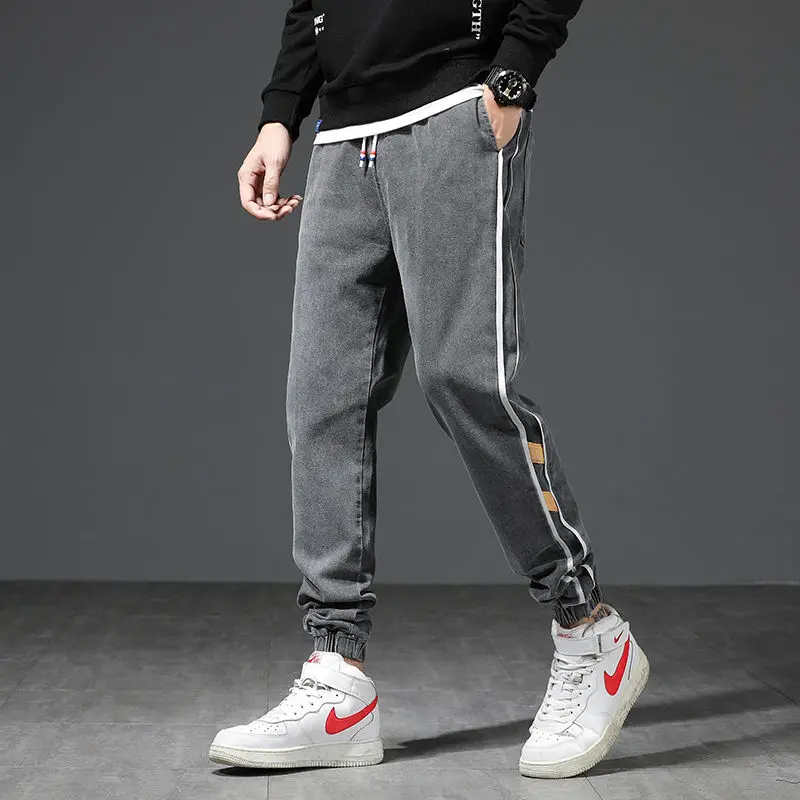 

2021 Новое весеннее поступление серые джинсы мужские модные брендовые свободные прилив повседневные штаны Бесплатная доставка