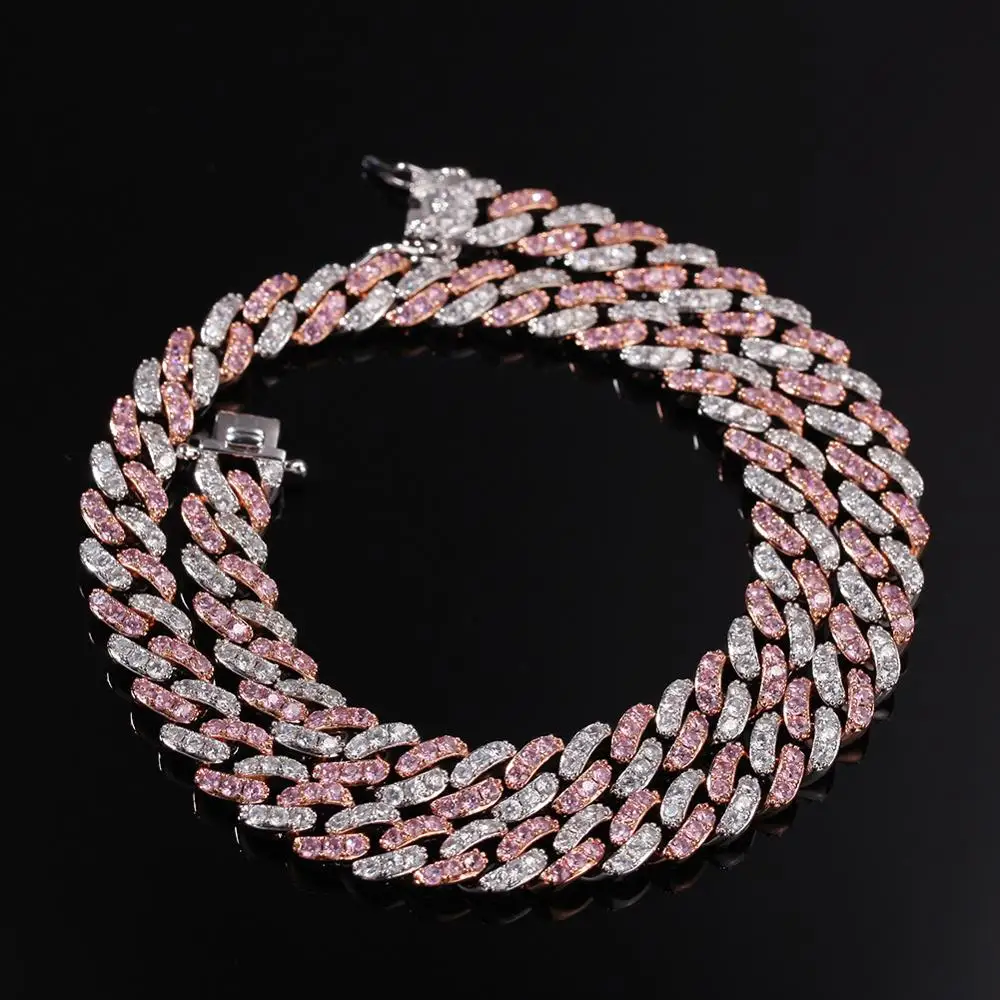 Хип хоп розовый AAA кубическая циркониевая подвеска Bling Iced Out кубинские Короткие Ожерелья Роскошные CZ камень звено цепи мужские украшения-браслеты