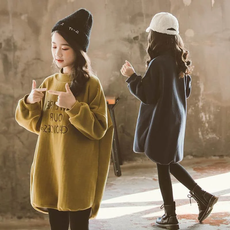 

Детская одежда плюс бархатный свитер юбка осень и зима Корейская версия длинная секция плюс бархатный толстый западный стиль