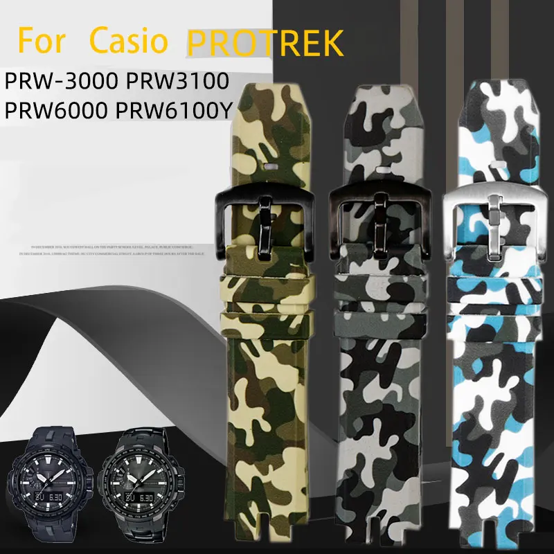 

High quality silicone watchband for PROTREK series Casio prw-3000 \ 3100 \ 6000 \ 6100y modified silicone watch strap men's belt