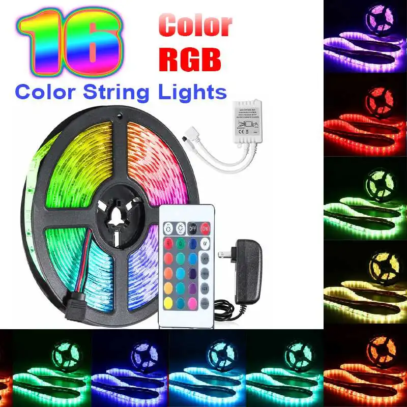 16 Color 16/20 цветная светодиодная лента RGB 5050 SMD 2835 гибкая светодиодная лента световой полосы RGB 5 м лента DC 12V+ пульт дистанционного управления+ адаптер - Испускаемый цвет: 16 Color