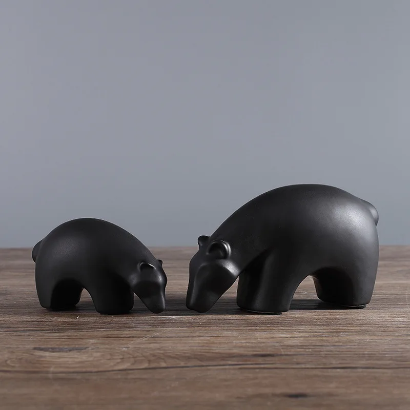 Черно белые керамические фигурки белого медведя статуи животных украшения