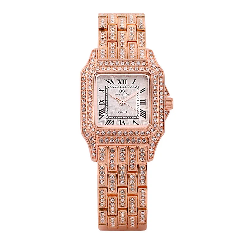 

Часы женские, квадратные, золотые, из нержавеющей стали, со стразами