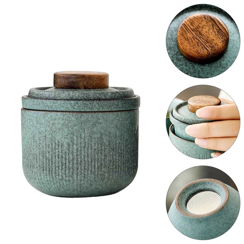 

1 Set Portable Ceramic Tea Set Outdoor Tea Cup with a Travel Bag (Matcha Green)