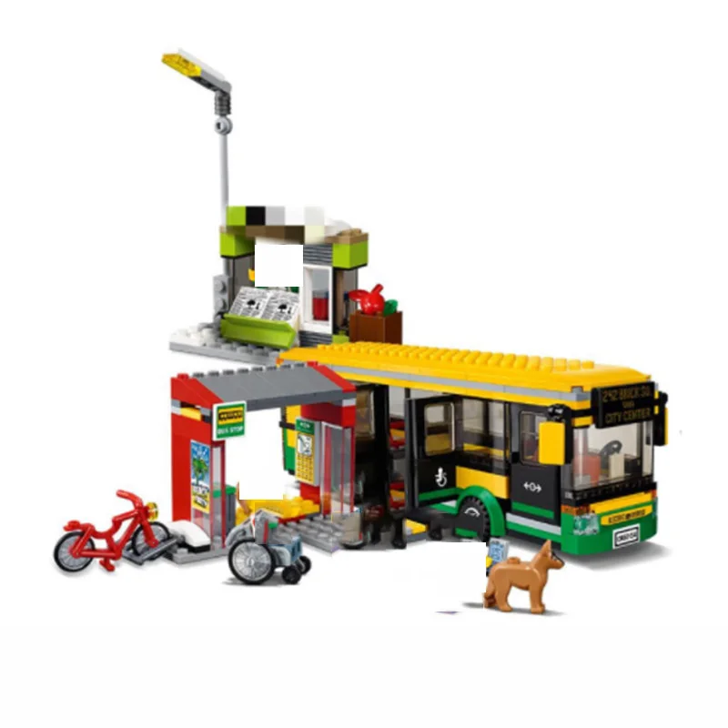 

Bus stop model 40021 city series 82053 commuter bus station180035 small particle assembled building block toys