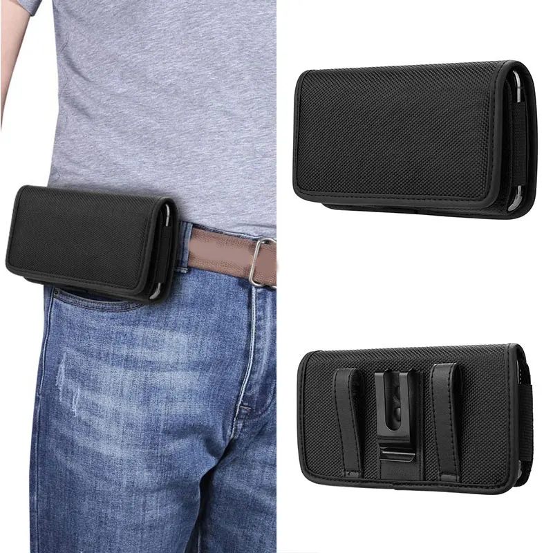 

Men Horizontal Nylon Belt Loops Bum Bag Cellphone Holster Holder Carrying Case Sleeve Pouch Male Casual Waist Pack Bag