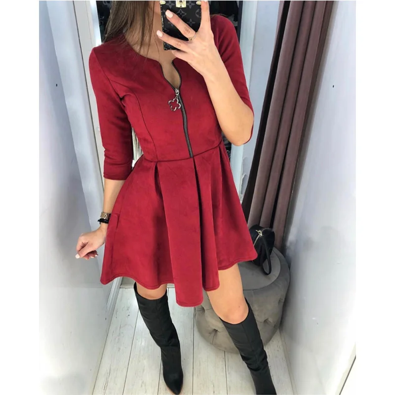 Женское винтажное платье на молнии повседневное вечерние с рукавом три четверти