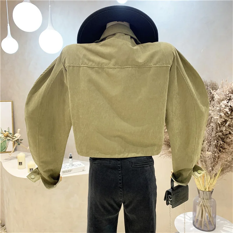 

New Women's Clothing Autumn 2021 Korean Style Drawstring Pleated Short Shirt Long-sleeved Western Style Shirt Top