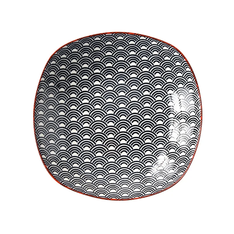 

Japanese 8-inch square plate ceramic glaze under the colored dish pan snack plate simple home deep dish