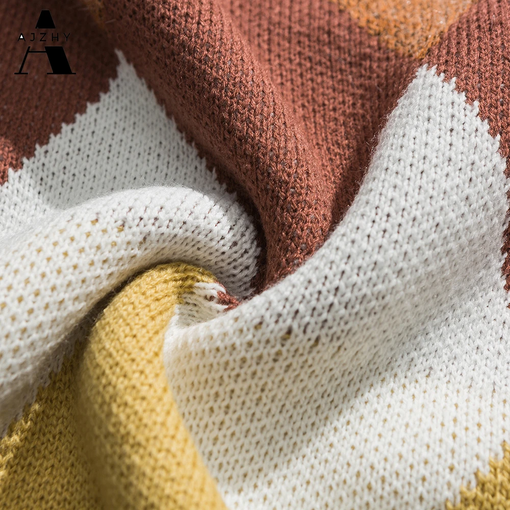 

AJZHY Knitted Sweater Men Hooded Geometric Pattern Splicing Pullover Mens Casual Thick Korean Fashion Clothing 2020 Winter Tops