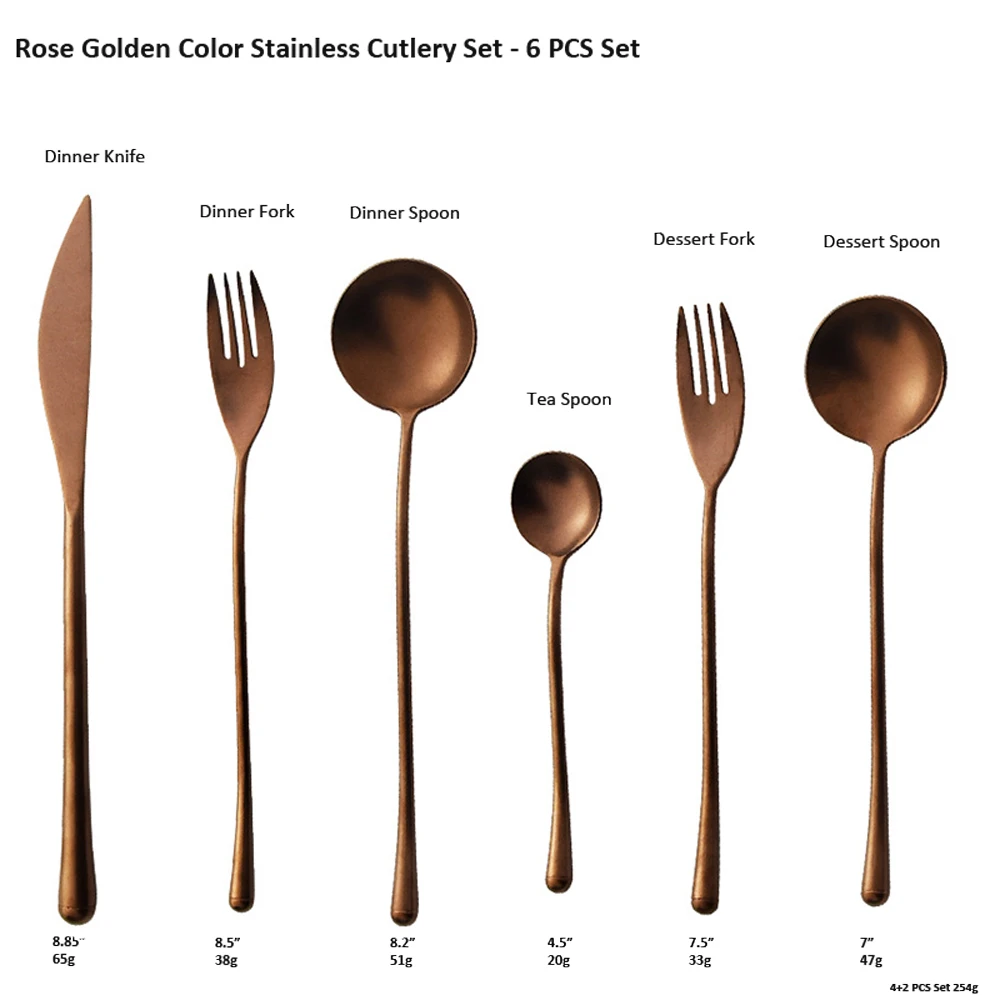 

Rose Golden 304 Stainless Steel Cutlery Set Tableware Serving Fish Knife Cake Salad Fork Sugar Spoon Silverware 6 PCS set