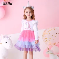 vikita girls dresses winter casual kids long sleeve dress for girl unicorn party princess tutu dress children clothing 3 8 years