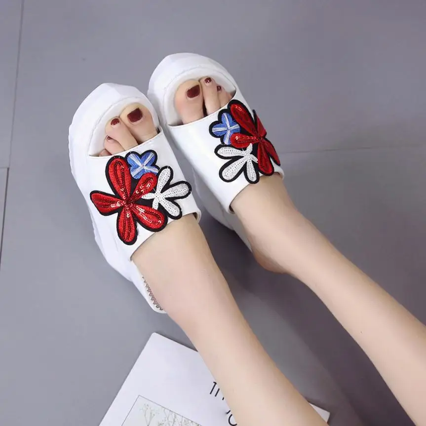 

YOUYEDIAN high heels women sandals Thick-Bottom Sloped Embroidered High-Heeled Wedges talons femme sandale #A30