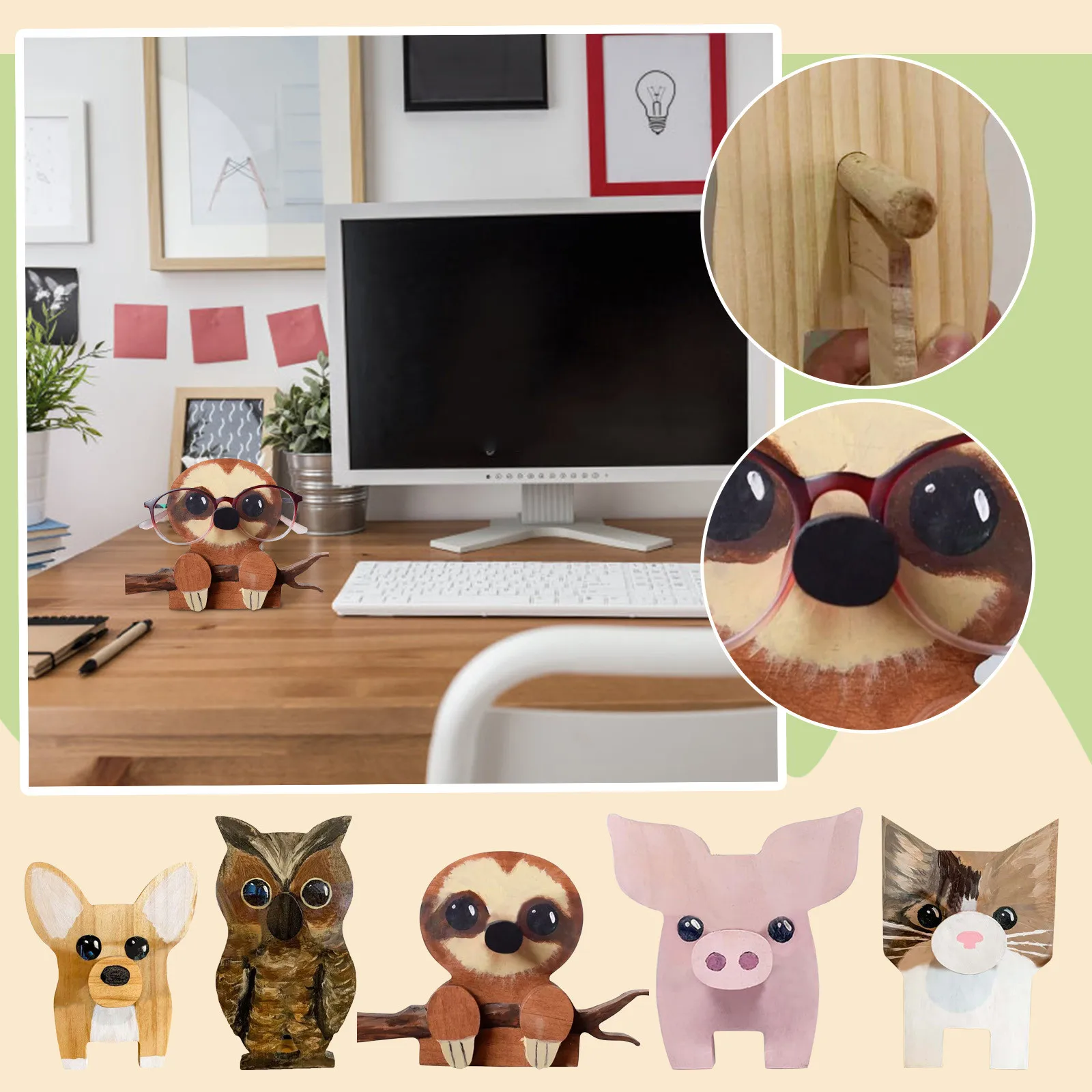 

Стеллаж для очков с животными, деревянный держатель для очков ручной работы, в форме животного, украшение для дома и офиса
