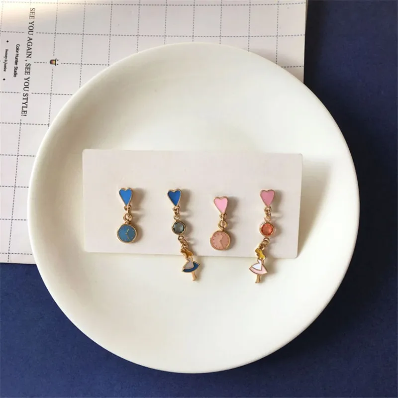 Женские Висячие серьги корейский стиль милые Мультяшные часы с цепочкой ручной