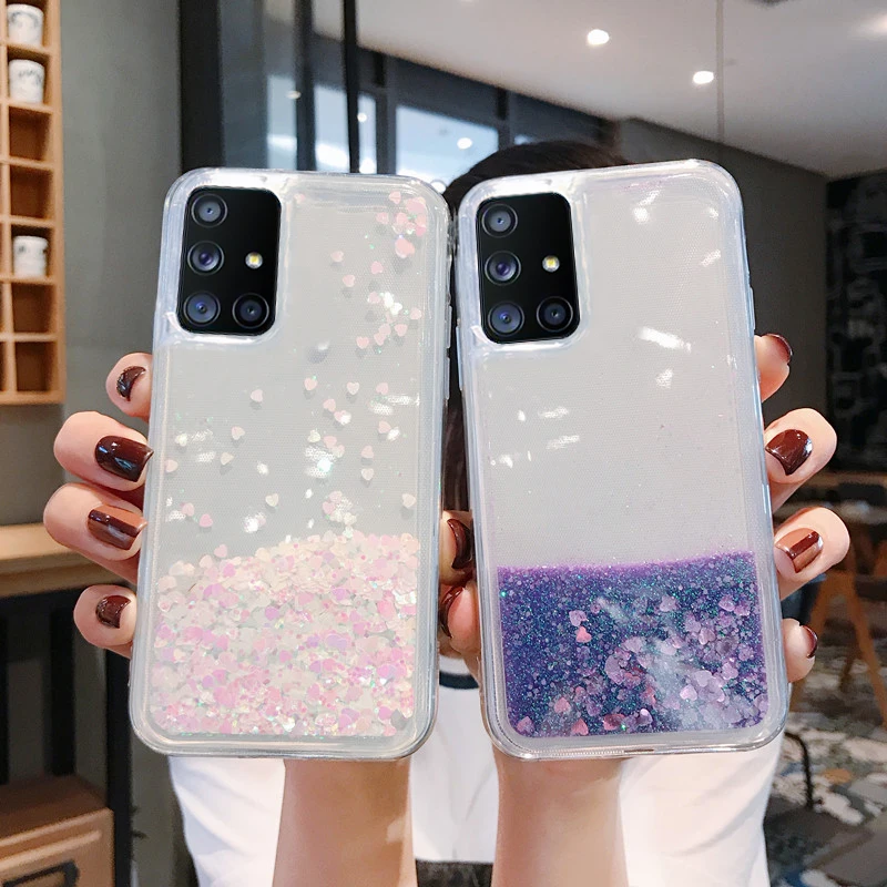 

For Samsung Galaxy S21 Plus S20 FE S10 Note 20 Soft Quicksand Glitter Cover For Samsung A31 A51 A71 A50 A70 A32 A42 A52 A72 5G